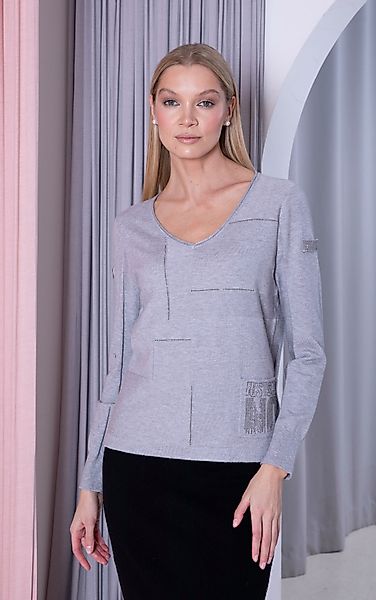 Passioni Strickpullover in Grau mit V-Ausschnitt, günstig online kaufen
