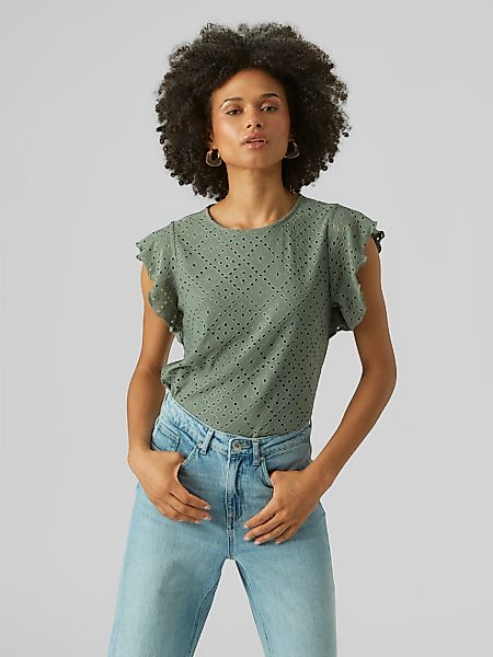 Vero Moda Rundhalsshirt "VMTASSA SL FRILL TOP NOOS" Materialmix, loose fit günstig online kaufen