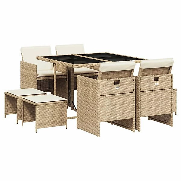 vidaXL 9-tlg Garten-Essgruppe mit Kissen Beige Poly Rattan Modell 32 günstig online kaufen