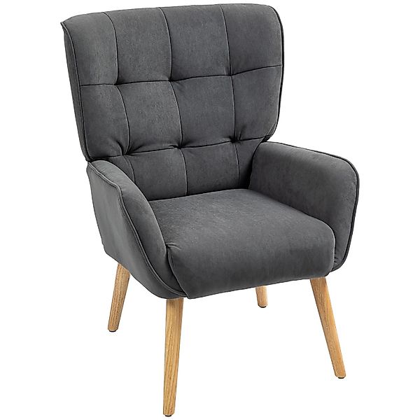 HOMCOM Sessel mit Holzbeine mit Samtoptik Samt Grau 75L x 66B x 100H cm günstig online kaufen