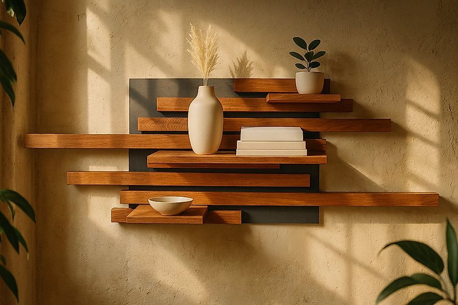 Living Oak Wandregal Eiche massiv mit Leisten auf Grundplatte handgefertigt günstig online kaufen