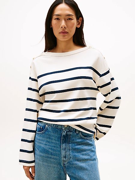 Tommy Hilfiger Langarmshirt "LWK GOLD BUTTON BOAT-NK LS TEE", mit goldfarbe günstig online kaufen