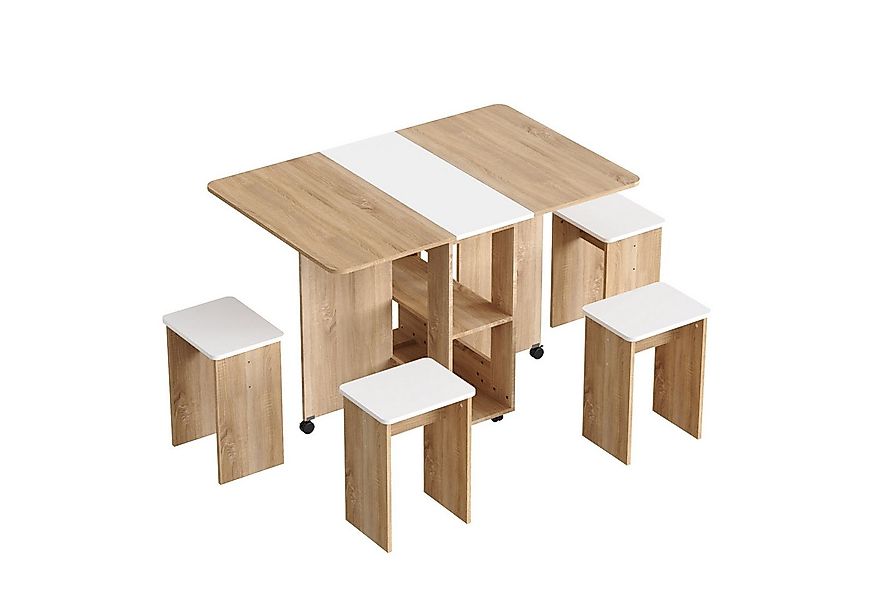 Mondeer Essgruppe Esstisch mit 4 Hockern, Platzsparend, 3-in-1-Funktion, Ro günstig online kaufen