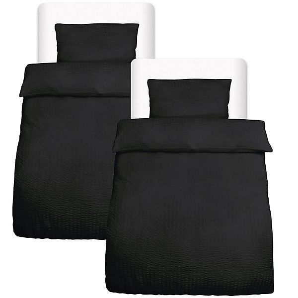 Beautissu Meline Bettbezug 155x220cm + Kissenbezug 40x80cm Schwarz Seersuck günstig online kaufen