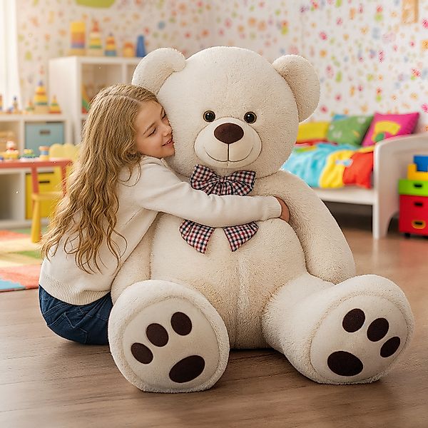 Plüschtier Teddybär Beige 100cm inkl Herzkissen günstig online kaufen