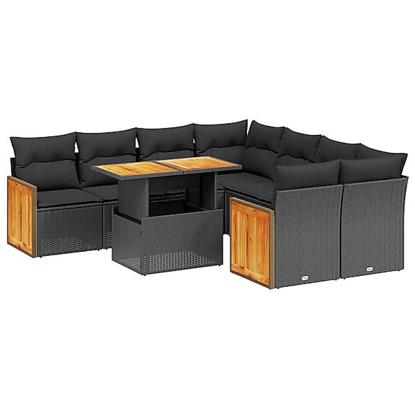 vidaXL 9-Tlg Garten-Sofagarnitur mit Kissen Schwarz Poly Rattan 3273883 günstig online kaufen