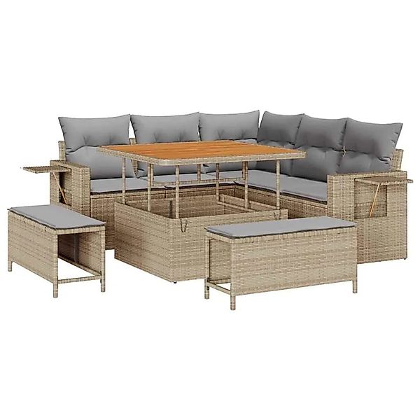 vidaXL Gartensofa-Set mit Kissen 9 Stk Beige und Hellgrau Poly-Rattan 33636 günstig online kaufen