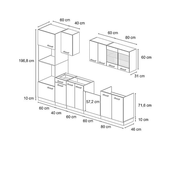Vicco Küchenzeile R-Line, Schwarz Beton/Anthrazit, 300 günstig online kaufen