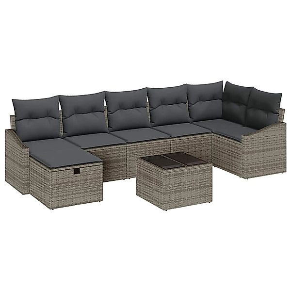 vidaXL Garten-Sofa-Set mit Kissen 8-Tlg Grau Poly Rattan 3359308 günstig online kaufen