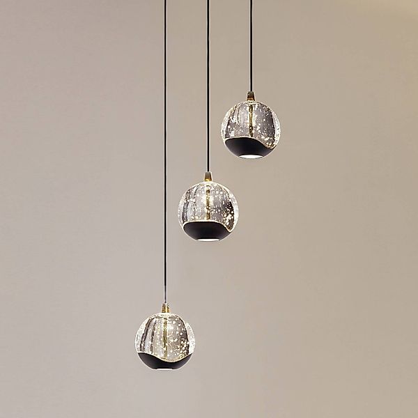 Lucande LED-Pendellampe Hayley, schwarz, 3-flg., Glas günstig online kaufen