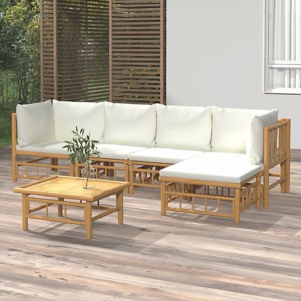 Vidaxl 6-tlg. Garten-lounge-set Mit Cremeweißen Kissen Bambus günstig online kaufen