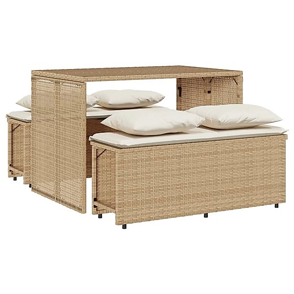 vidaXL 3-Tlg Garten-Essgruppe mit Kissen Beige Poly Rattan 4003906 günstig online kaufen