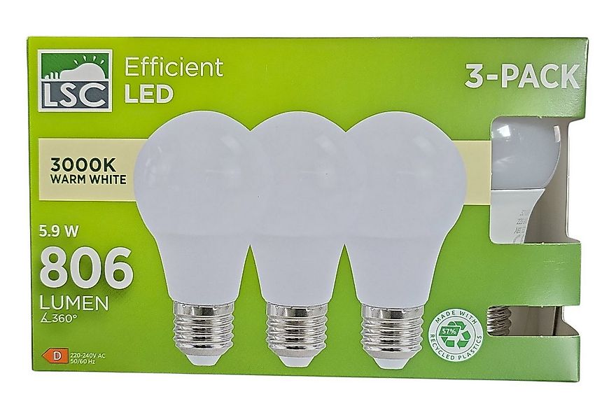 LSC Smart Connect LED-Leuchtmittel LSC LED-Lampe E27 a60 806 lm 3er Pack, E günstig online kaufen