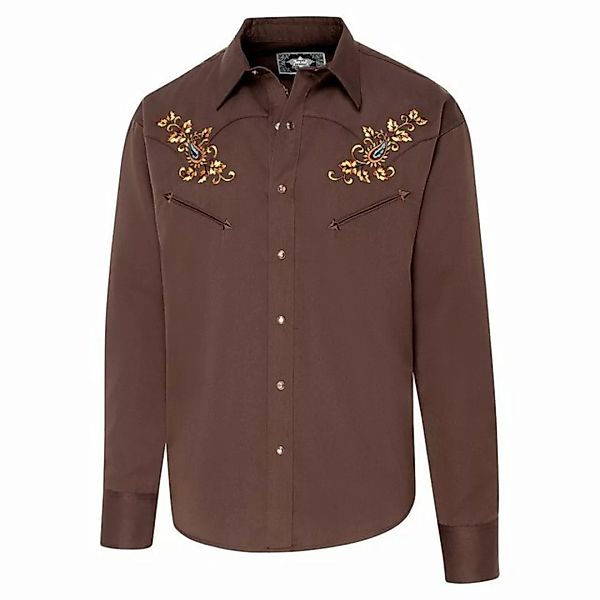 Stars & Stripes Langarmhemd Westernhemd Hogan, braun mit Bestickung vorne u günstig online kaufen