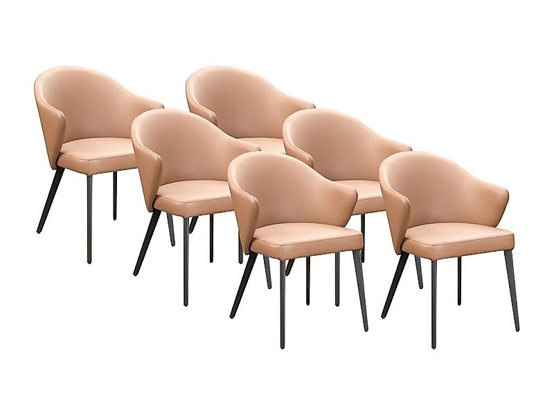 Stuhl mit Armlehnen 6er-Set - Leder & schwarzer Stahl - Camelfarben - MIBEL günstig online kaufen