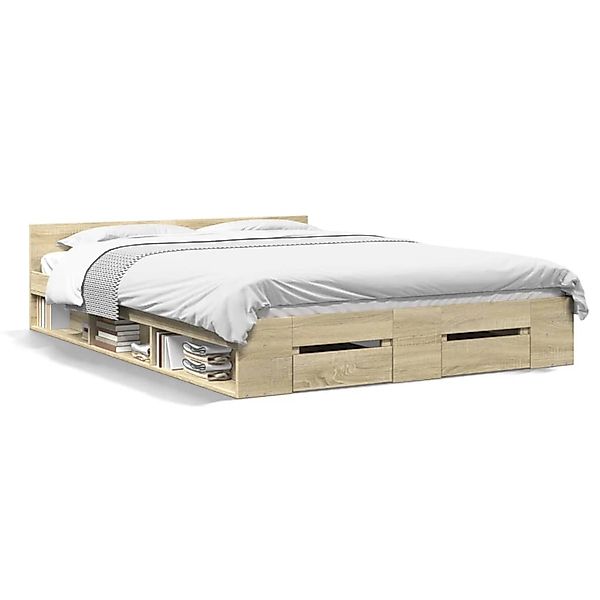 vidaXL Bettgestell mit Schubladen Sonoma-Eiche 150x200cm Holzwerkstoff 3280 günstig online kaufen
