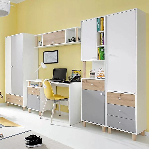 Jugendzimmer Set 5-teilig FAIRFAX-133 mit Schreibtisch in weiß mit Eiche un günstig online kaufen