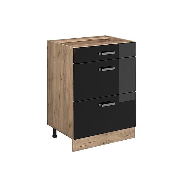 Vicco Küchenunterschrank R-Line Schwarz Hochglanz/Goldkraft Eiche 60 cm mit günstig online kaufen