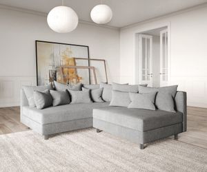 DELIFE Ecksofa Clovis, Grau Flachgewebe Ottomane günstig online kaufen