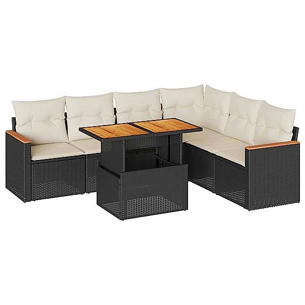 vidaXL 7-Tlg Garten-Sofagarnitur mit Kissen Schwarz Poly Rattan 3327493 günstig online kaufen