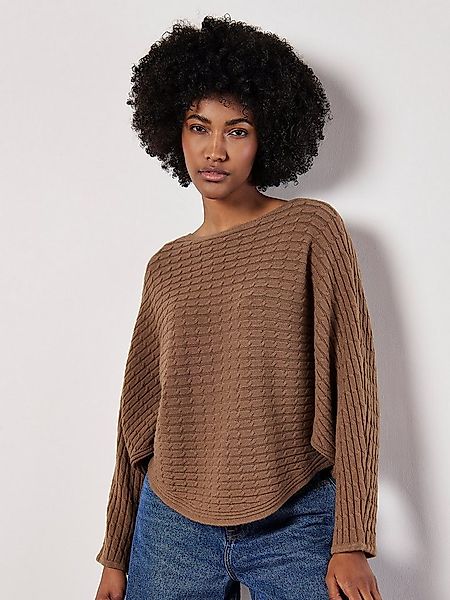 Apricot Strickpullover Fledermaus-Pullover (1-tlg) mit Zopfmuster-Streifen günstig online kaufen