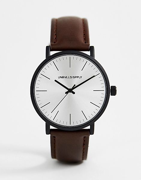 ASOS DESIGN – Klassische Uhr mit mattschwarzem Gehäuse und Armband aus Kuns günstig online kaufen