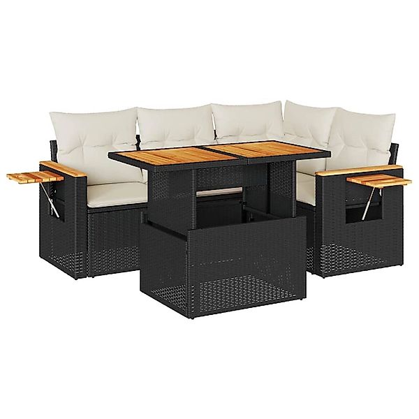 vidaXL 5Tlg Garten-Sofagarnitur mit Kissen Schwarz Poly Rattan Akazie 33275 günstig online kaufen