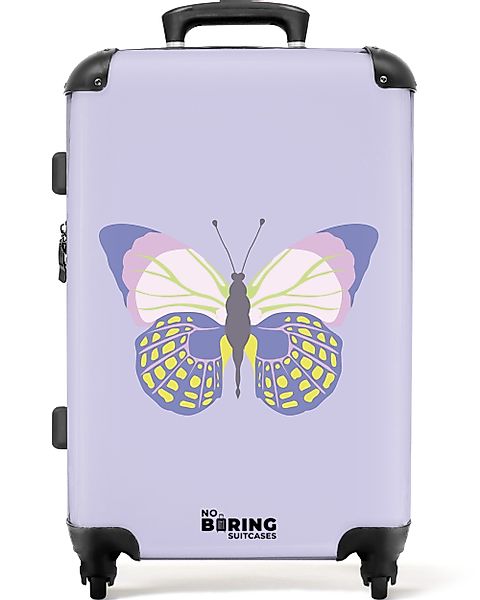 NoBoringSuitcases.com© Hartschalen-Trolley Lila mit buntem Schmetterling günstig online kaufen