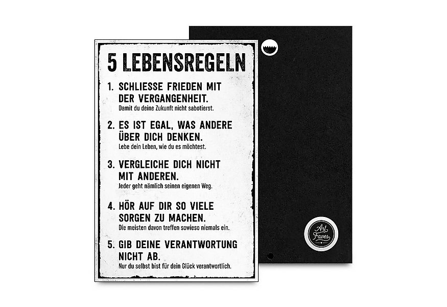 ARTFAVES Holzbild Holzschild mit Spruch - 5 Lebensregeln, Geschenk zum Tehm günstig online kaufen