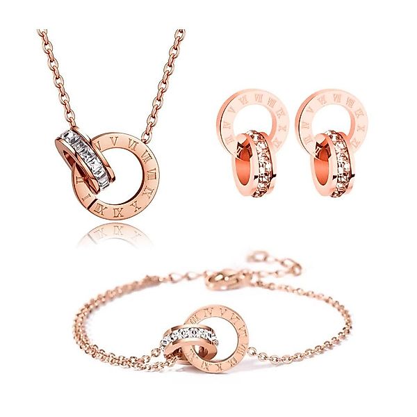 RWEUOQ Schmuckset Rosegold Halskette Armband Ohrstecker günstig online kaufen