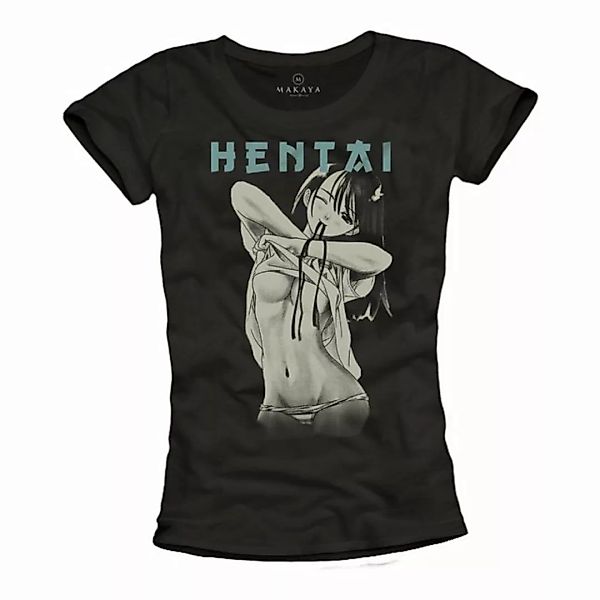 MAKAYA Print-Shirt Frauen Sexy Top Kurzarm Anime Motiv Damen Schwarz Manga günstig online kaufen