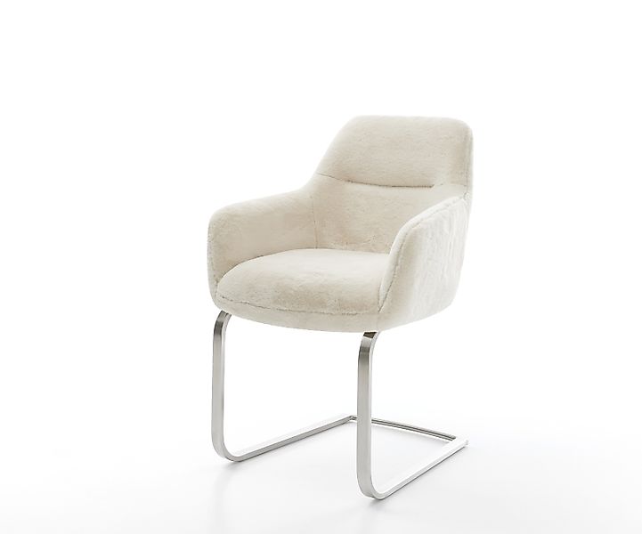 Freischwinger Pejo-Flex Plüsch Creme-Weiß Freischwinger flach Edelstahl Tas günstig online kaufen