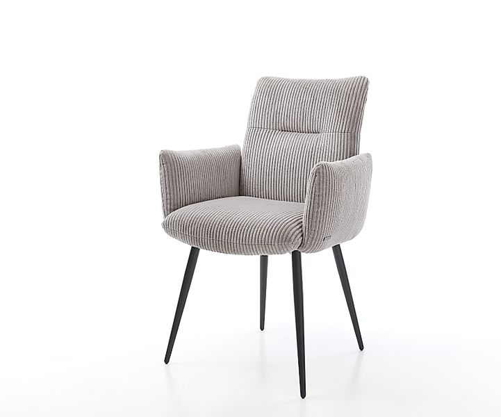 Esszimmerstuhl Jova-Flex mit Armlehnen Bouclé Weiß 4-Fuß konisch Schwarz Ta günstig online kaufen