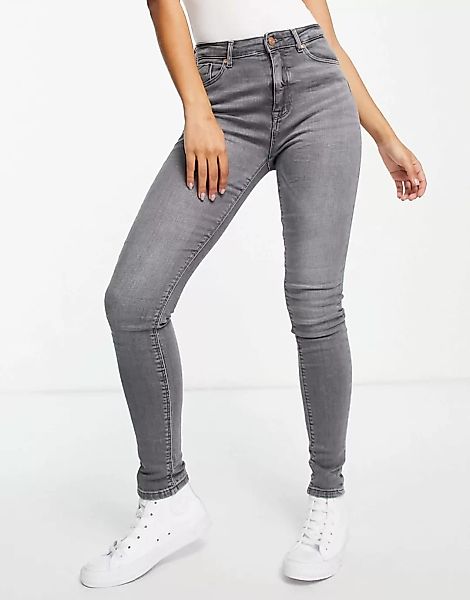 Only – Paola Life – Jeans mit engem Schnitt und hohem Bund in grauem Denim günstig online kaufen