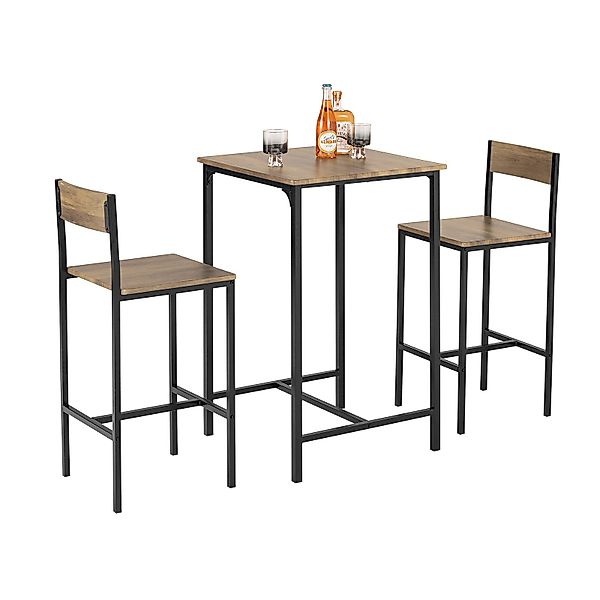 SoBuy 3-teilig Bartisch mit 2 Barhockern Esszimmer MDF Metall Natur OGT27-N günstig online kaufen