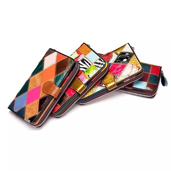 YUBRO-STUDIO Geldbörse Damen Patchwork Echtleder Geldbörse günstig online kaufen