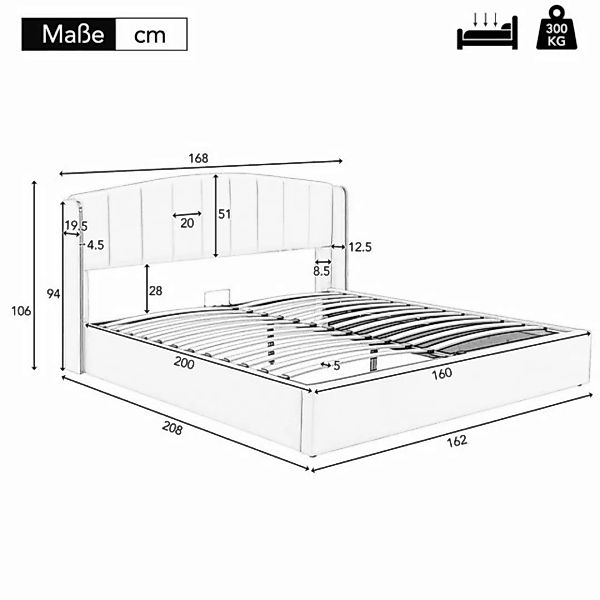 liebtech Polsterbett Modisches weiches Bett 160*200 hydraulisches Bett (Bet günstig online kaufen