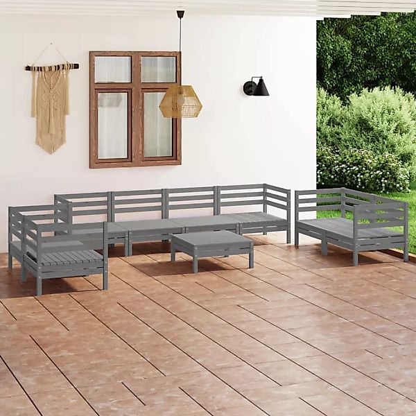 9-tlg. Garten-lounge-set Grau Massivholz Kiefer günstig online kaufen