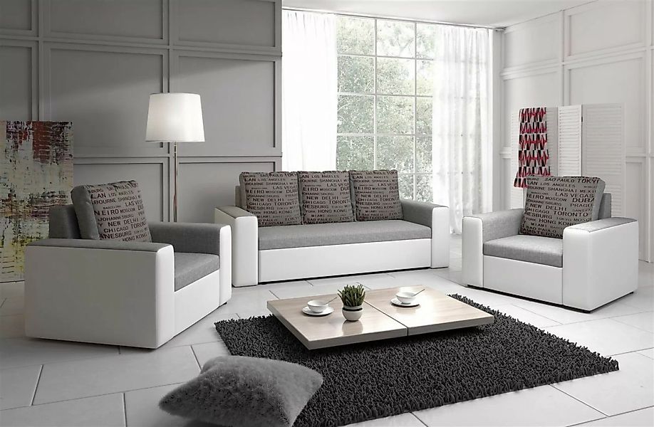 Fun Möbel Polstergarnitur Sofa Set LEEDS 3-1-1 Sofagarnitur Kunstleder-Webs günstig online kaufen