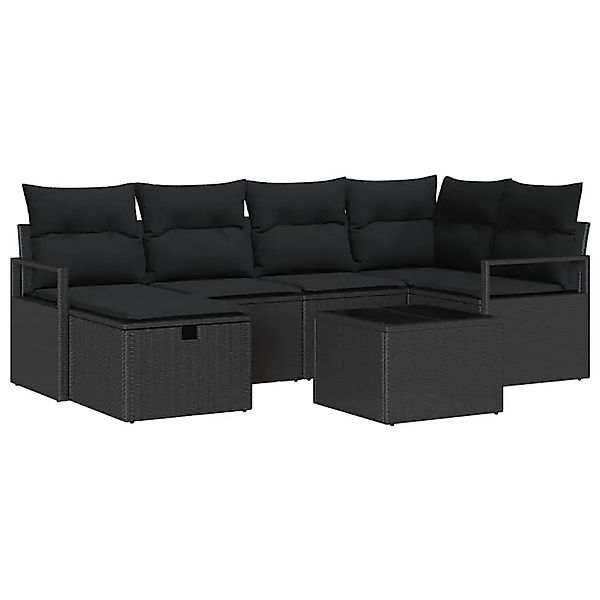 vidaXL Garten-Sofa-Set mit Kissen 7-Tlg Schwarz Poly Rattan 3360524 günstig online kaufen