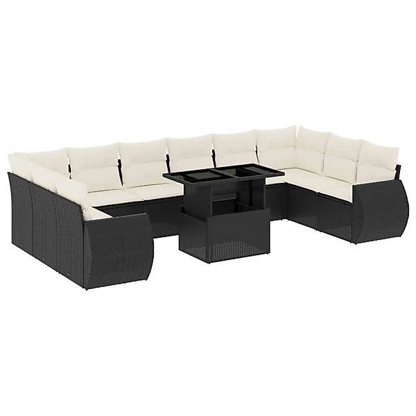 vidaXL 11-Tlg Garten-Sofagarnitur mit Kissen Schwarz Poly Rattan 3268776 günstig online kaufen