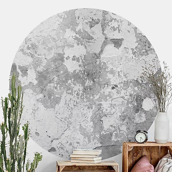 Runde Tapete selbstklebend Shabby Wand in Grau günstig online kaufen