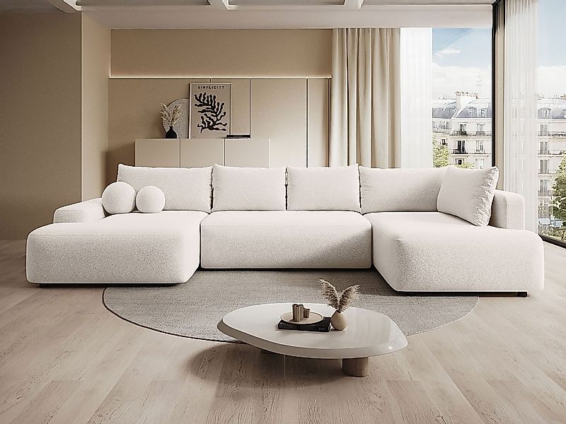 Großes Panorama-Ecksofa mit Schlaffunktion - Ecke rechts - Strukturstoff - günstig online kaufen