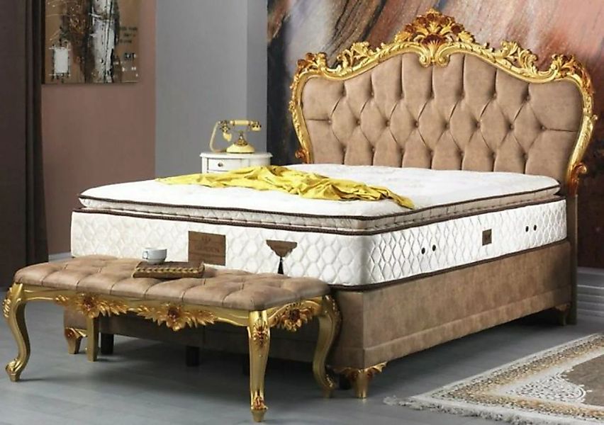 Casa Padrino Bett Doppelbett Braun / Gold - Prunkvolles Samt Bett mit Matra günstig online kaufen