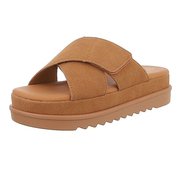 Ital-Design Bequeme Damen-Sandalen mit Klettverschluss in Beige Plateausand günstig online kaufen