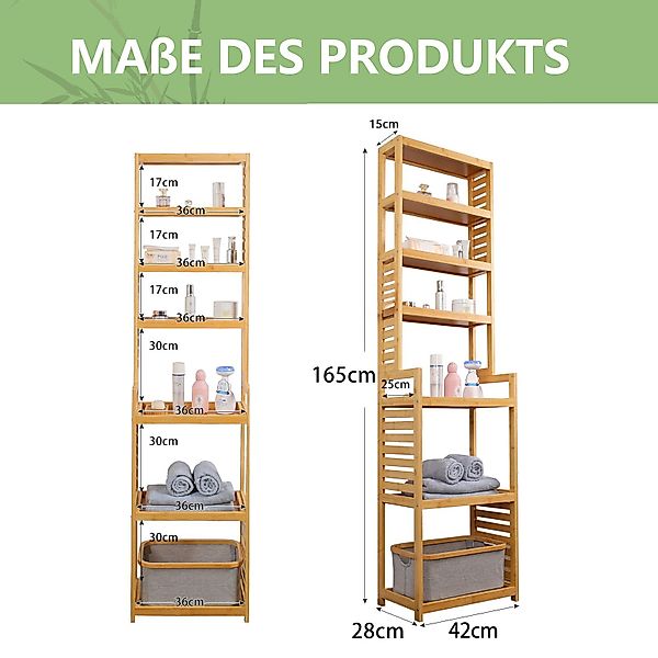 WAOHO Standregal Badezimmerregal Bambus-Bodenständer, Bambus-Regal, 7 günstig online kaufen