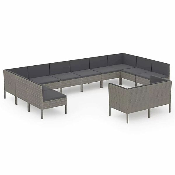 12-tlg. Garten-lounge-set Mit Auflagen Poly Rattan Grau günstig online kaufen