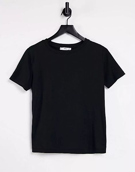 Mango – T-Shirt aus Bio-Baumwolle mit Rundhalsausschnitt in Schwarz günstig online kaufen