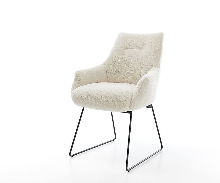 Esszimmerstuhl Alja-Flex mit Armlehnen Teddystoff Beige Kufengestell Schwar günstig online kaufen