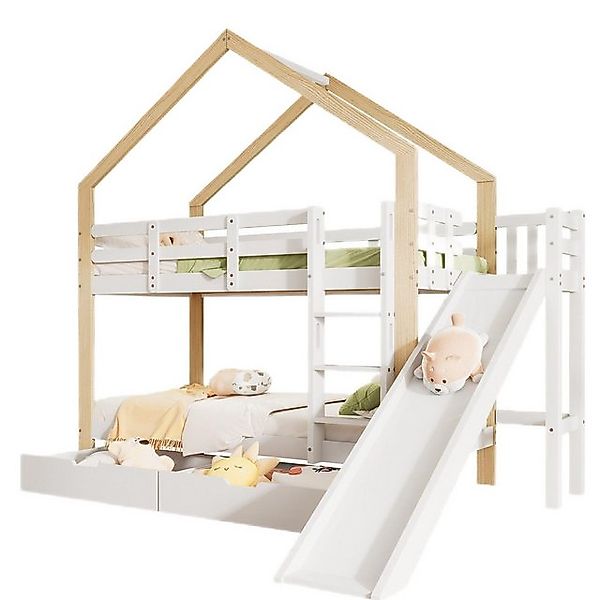 TavilaEcon Etagenbett Kinderbett, Holzbett mit gemütlicher Hausstruktur, 90 günstig online kaufen